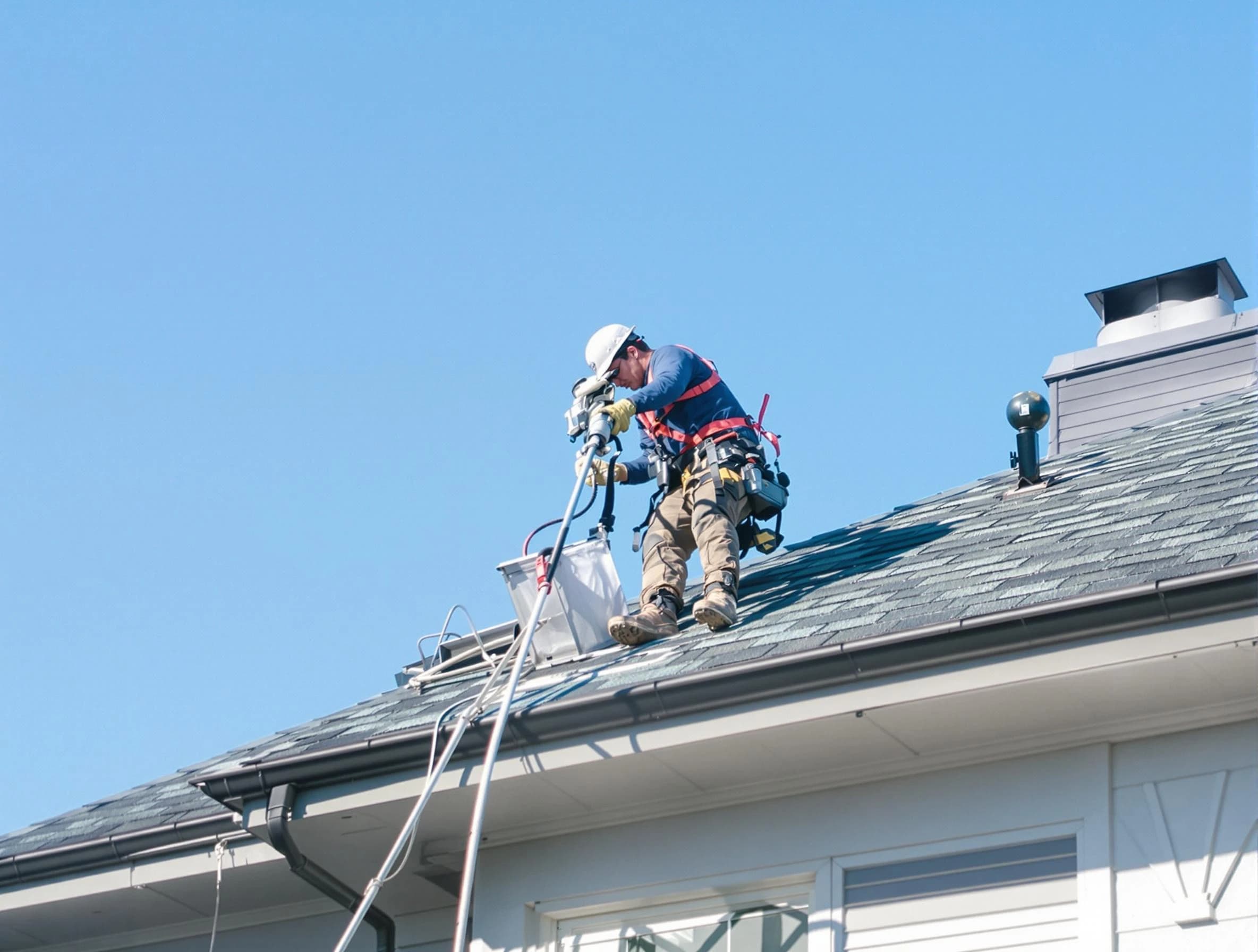 Kearns Dryer Vent Cleaning certified technician cleaning a roof-mounted dryer vent system in Kearns