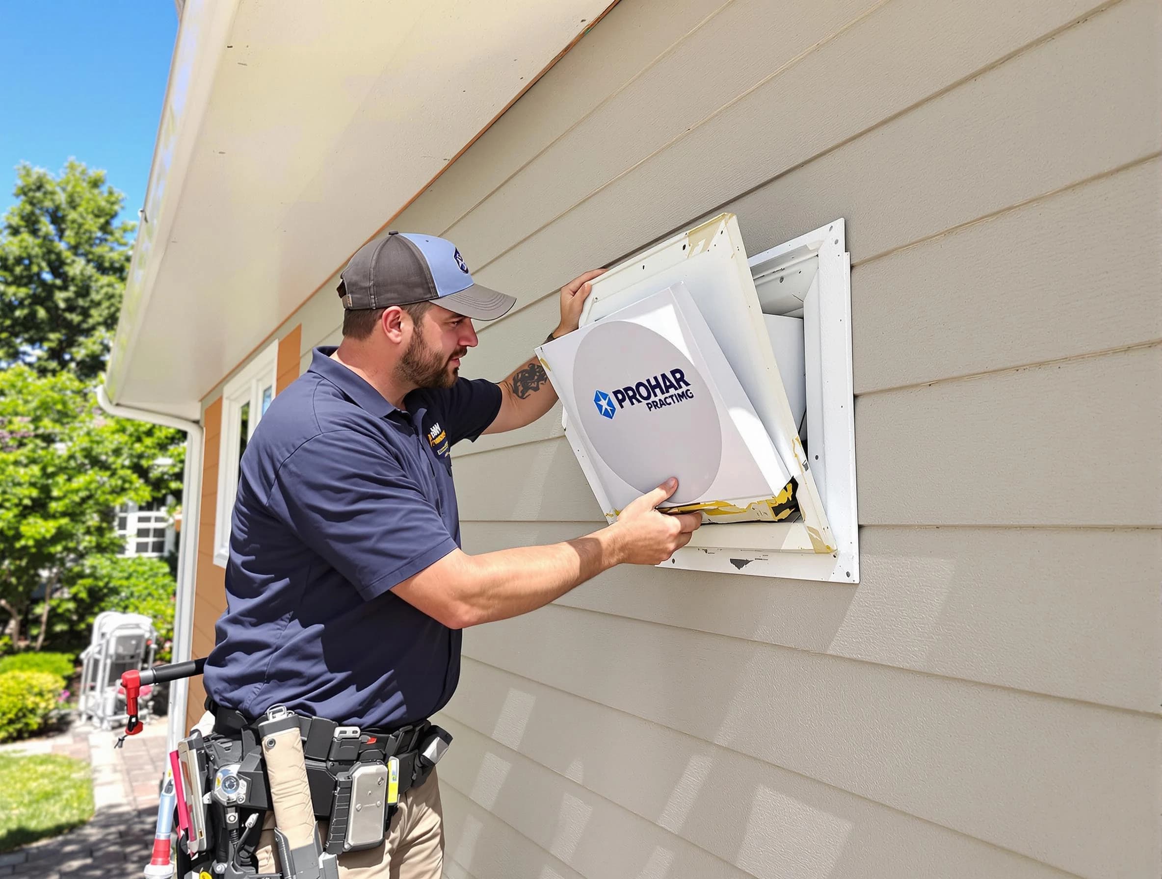 Kearns Dryer Vent Cleaning technician installing a new protective dryer vent cover on a home in Kearns
