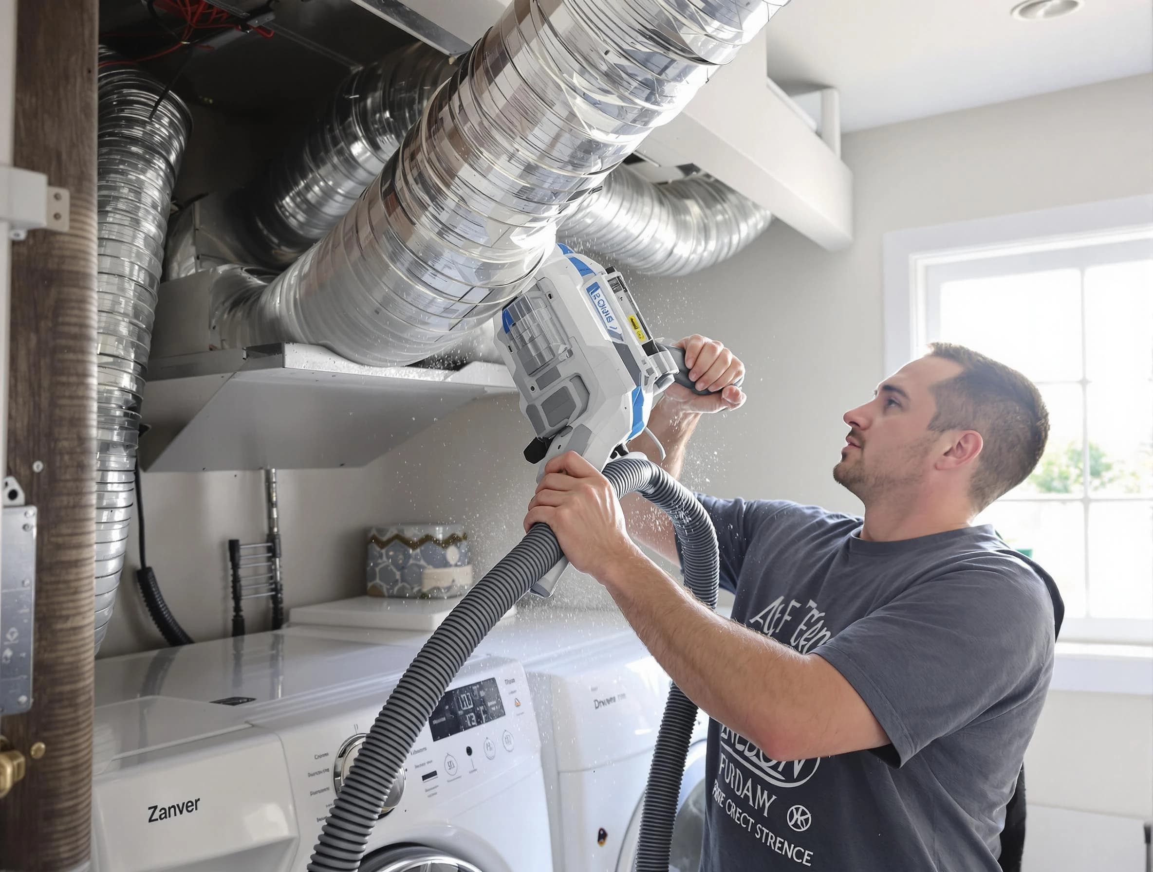 Kearns Dryer Vent Cleaning specialist cleaning deep within a dryer vent duct system in Kearns